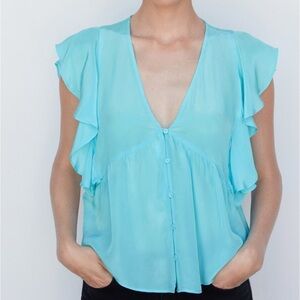 NWT LIGHT BLUE MANGO BUTTON BLOUSE
